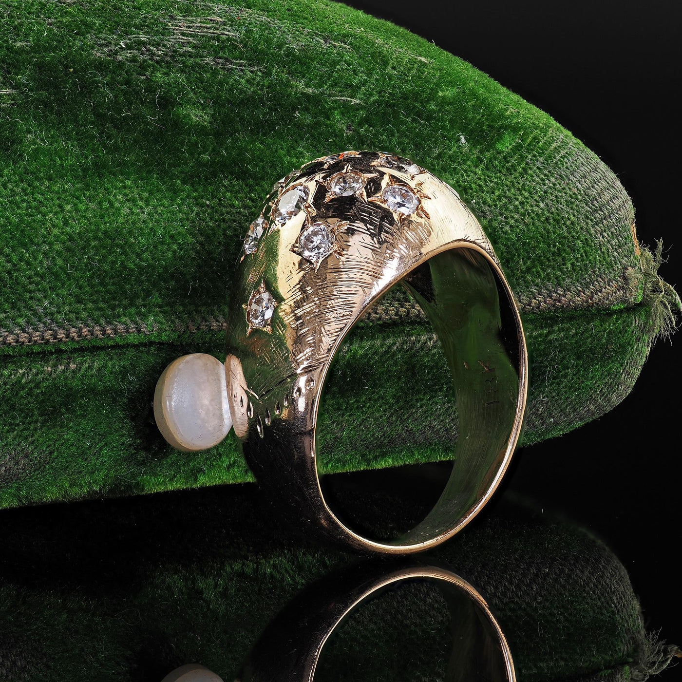 Vintage Estate 14K Yellow Gold Star Set Transitional Diamond Bombe Cocktail Ring