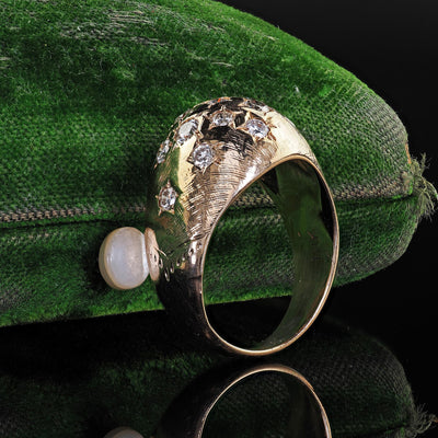 Vintage Estate 14K Yellow Gold Star Set Transitional Diamond Bombe Cocktail Ring