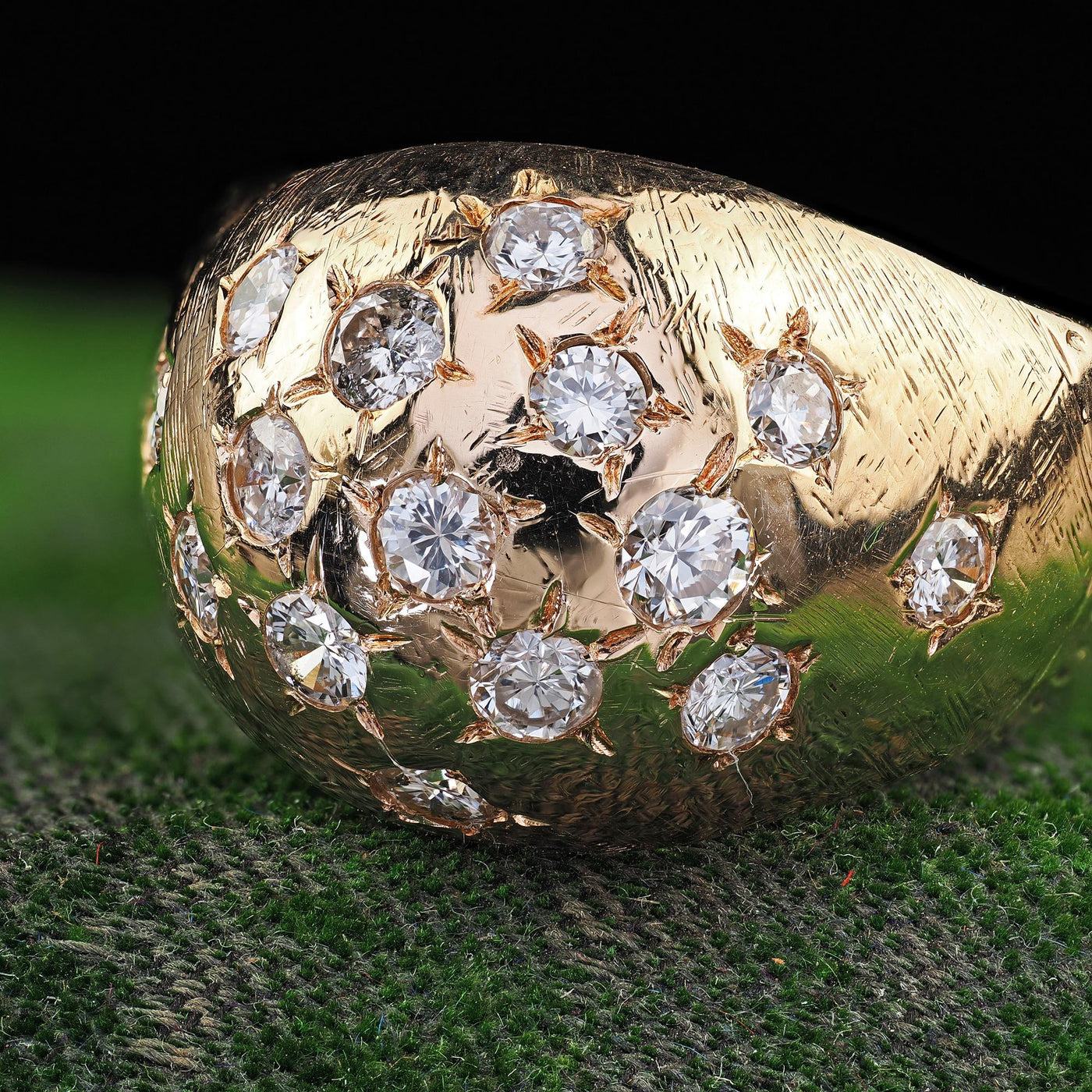 Vintage Estate 14K Yellow Gold Star Set Transitional Diamond Bombe Cocktail Ring