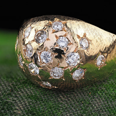 Vintage Estate 14K Yellow Gold Star Set Transitional Diamond Bombe Cocktail Ring