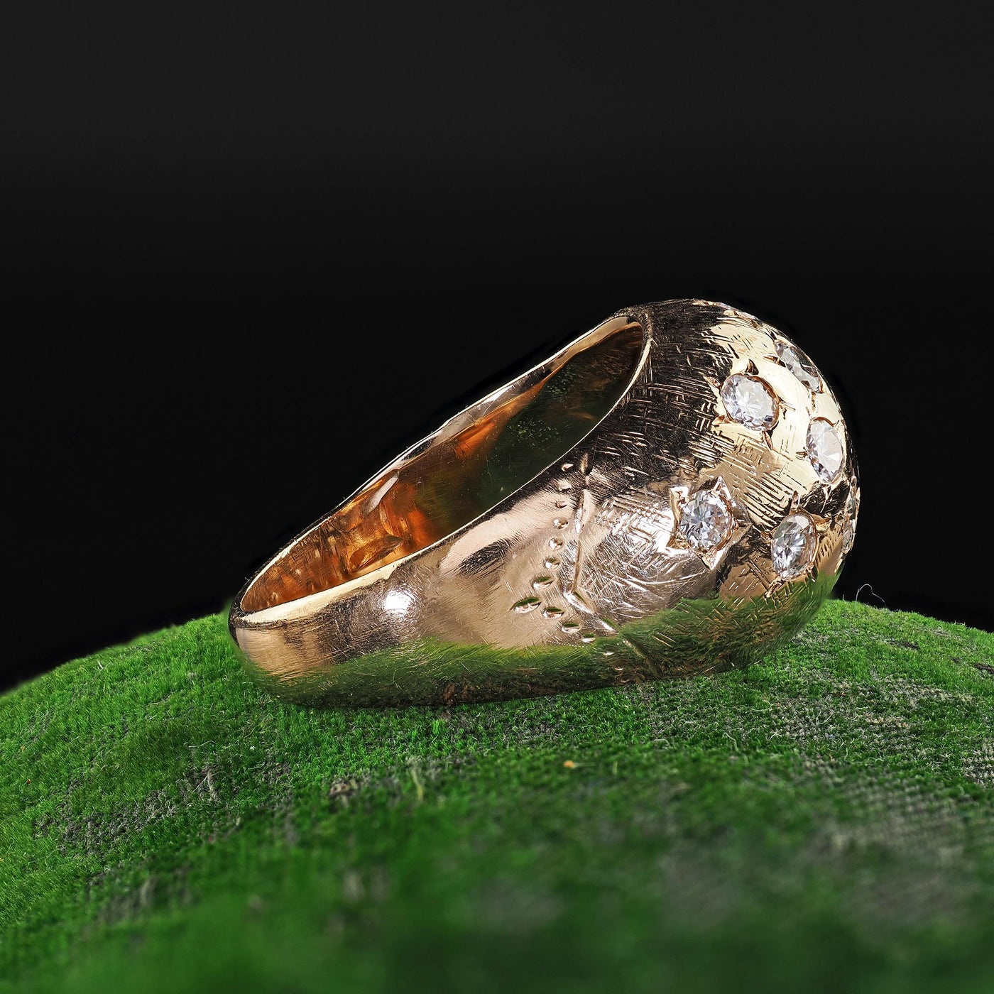 Vintage Estate 14K Yellow Gold Star Set Transitional Diamond Bombe Cocktail Ring