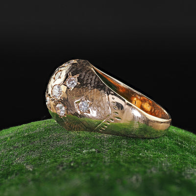 Vintage Estate 14K Yellow Gold Star Set Transitional Diamond Bombe Cocktail Ring