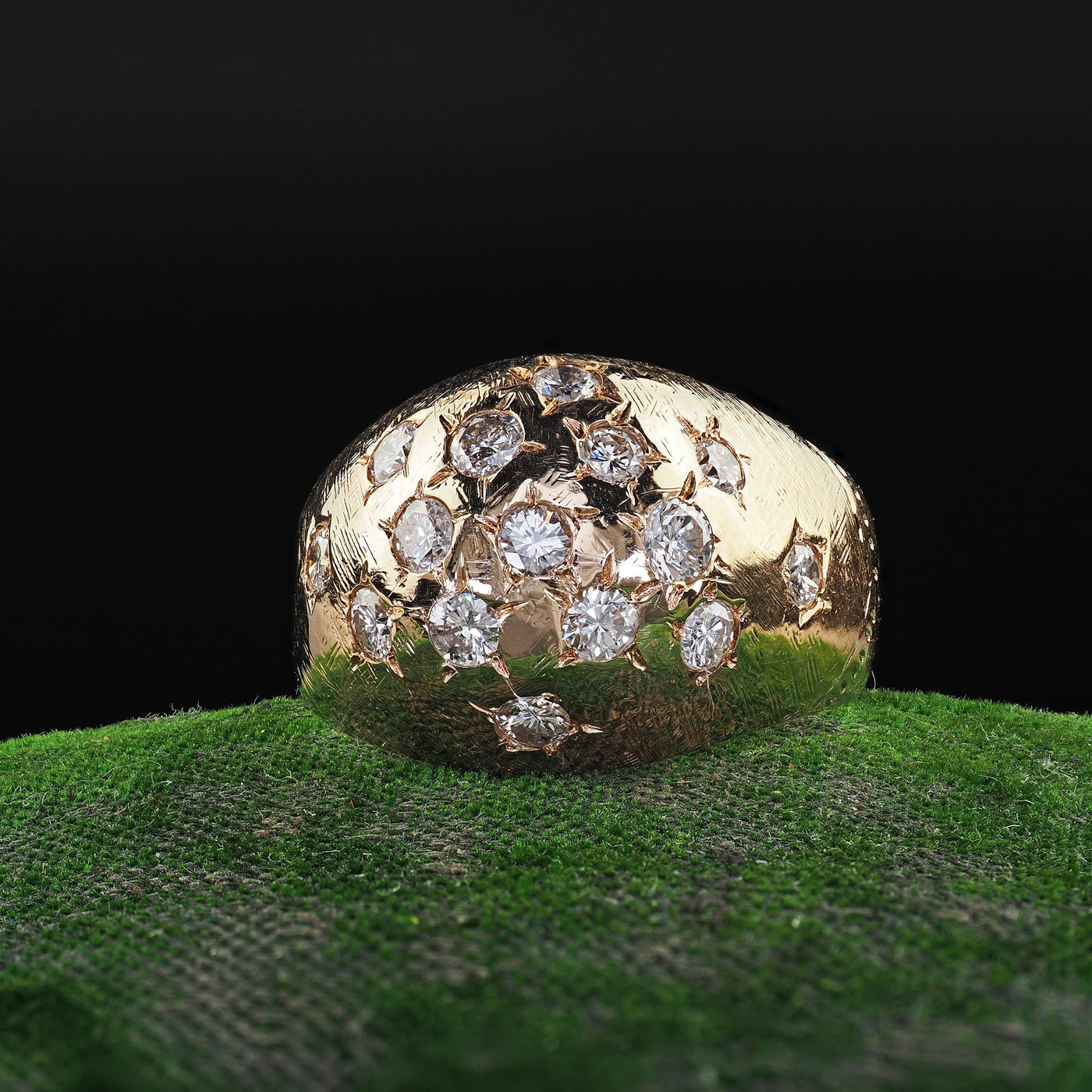 Vintage Estate 14K Yellow Gold Star Set Transitional Diamond Bombe Cocktail Ring