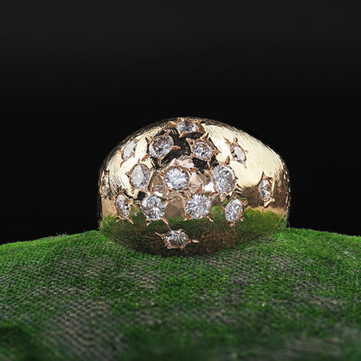 Vintage Estate 14K Yellow Gold Star Set Transitional Diamond Bombe Cocktail Ring