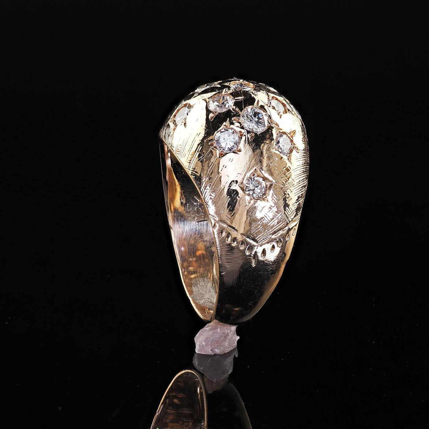 Vintage Estate 14K Yellow Gold Star Set Transitional Diamond Bombe Cocktail Ring