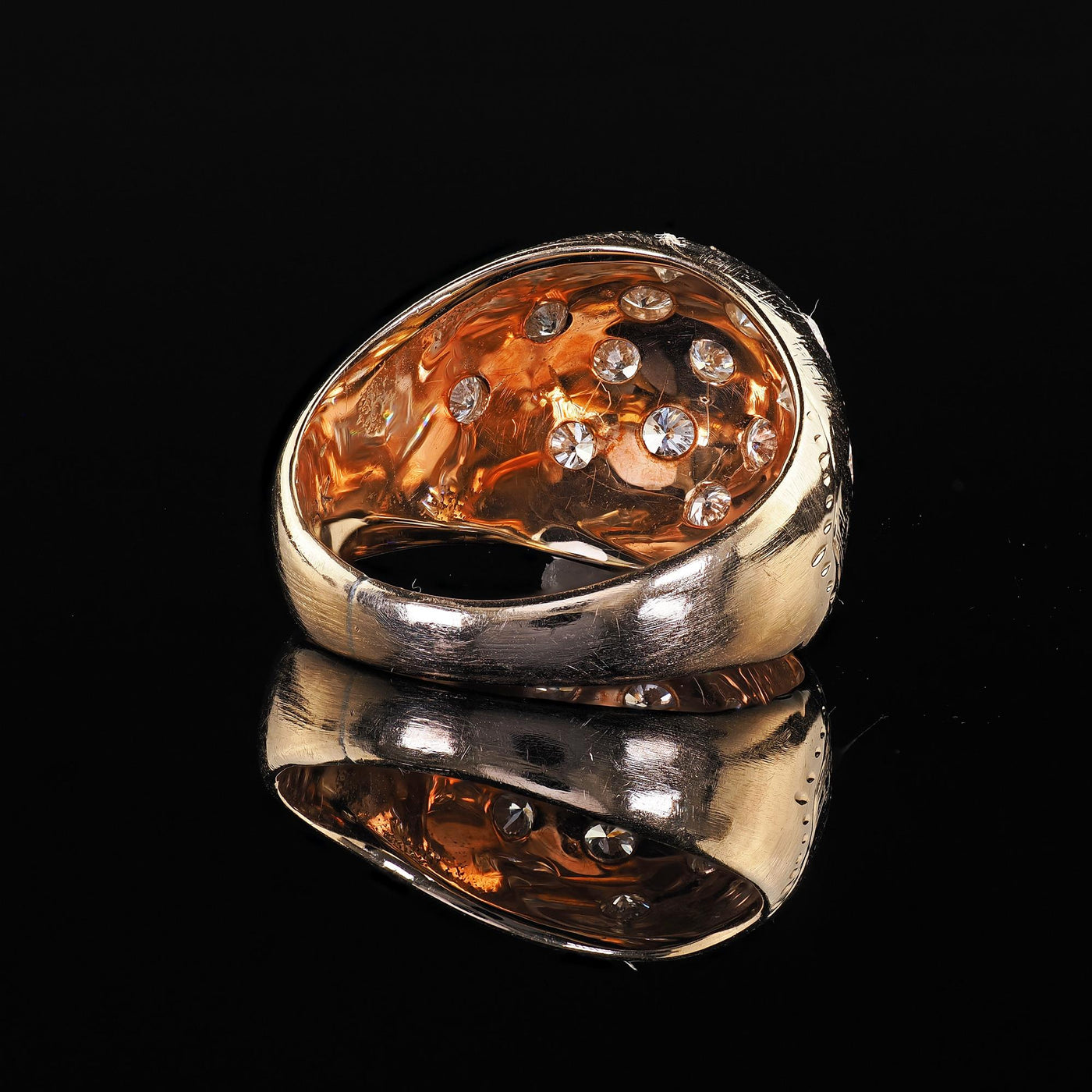 Vintage Estate 14K Yellow Gold Star Set Transitional Diamond Bombe Cocktail Ring