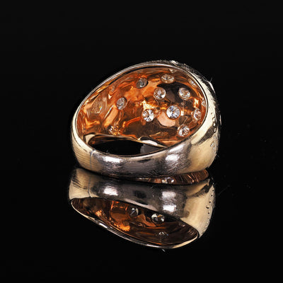 Vintage Estate 14K Yellow Gold Star Set Transitional Diamond Bombe Cocktail Ring