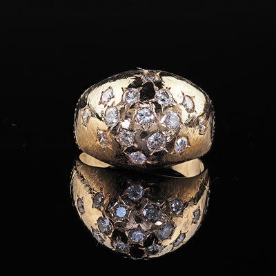 Vintage Estate 14K Yellow Gold Star Set Transitional Diamond Bombe Cocktail Ring