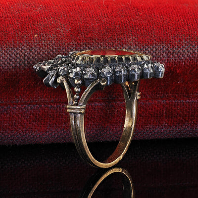 Antique Victorian 18K Gold and Silver Heart Shaped Citrine Diamond Cocktail Ring