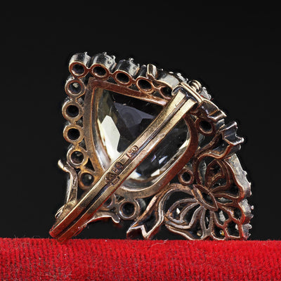 Antique Victorian 18K Gold and Silver Heart Shaped Citrine Diamond Cocktail Ring