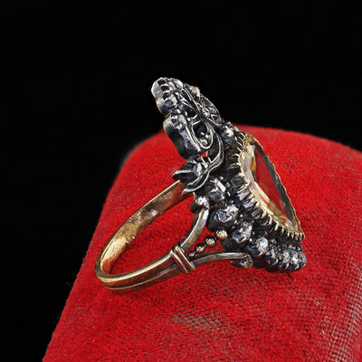 Antique Victorian 18K Gold and Silver Heart Shaped Citrine Diamond Cocktail Ring