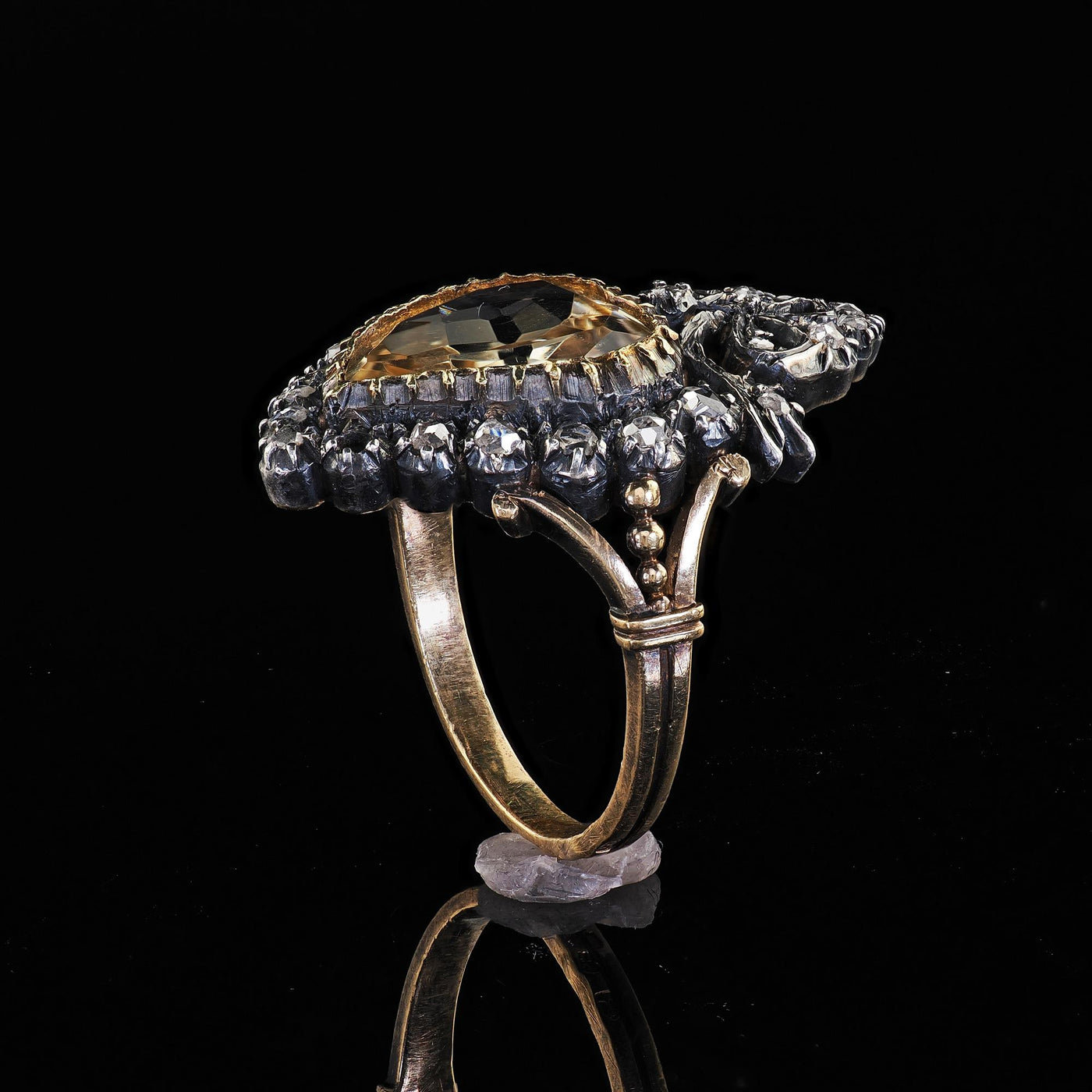 Antique Victorian 18K Gold and Silver Heart Shaped Citrine Diamond Cocktail Ring