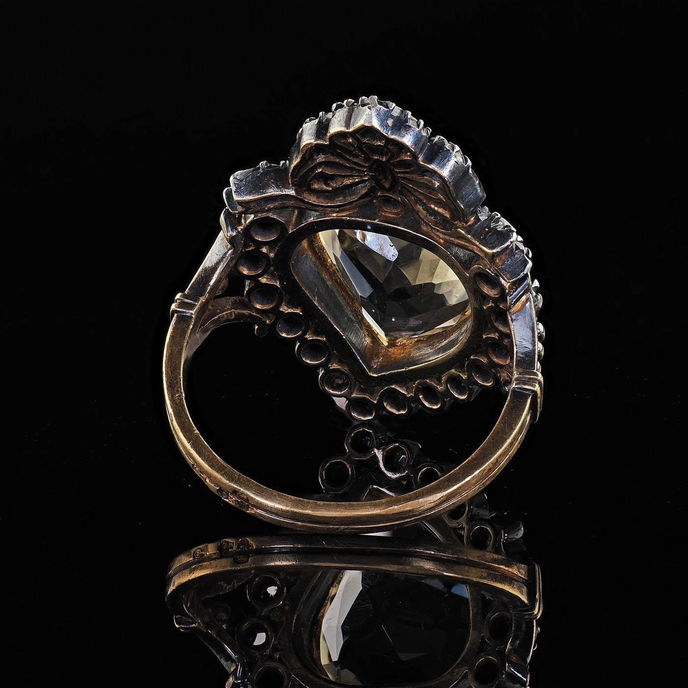 Antique Victorian 18K Gold and Silver Heart Shaped Citrine Diamond Cocktail Ring