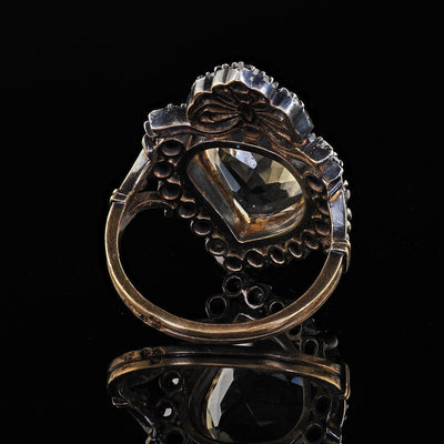 Antique Victorian 18K Gold and Silver Heart Shaped Citrine Diamond Cocktail Ring
