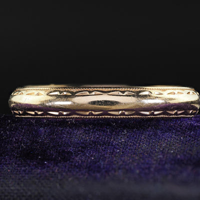 Antique Art Deco 14K Yellow Gold Engraved Wedding Band - Size 11