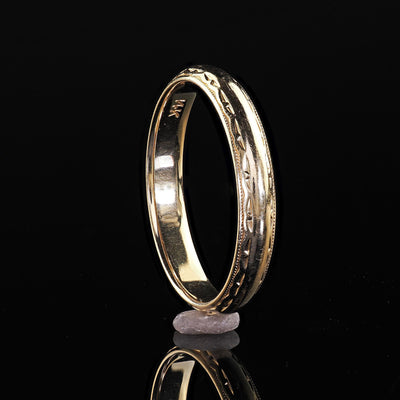 Antique Art Deco 14K Yellow Gold Engraved Wedding Band - Size 11