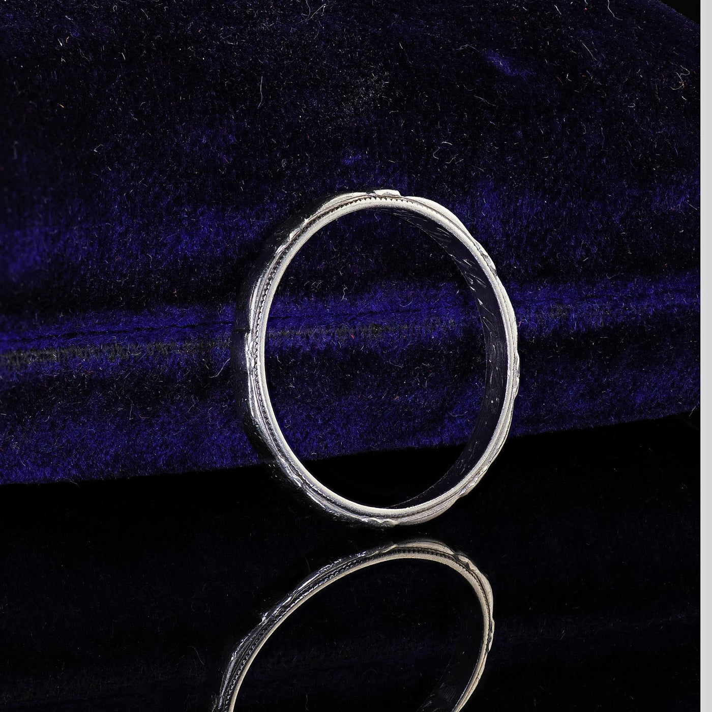 Antique Art Deco Platinum Engraved Wedding Band - Size 6 1/2