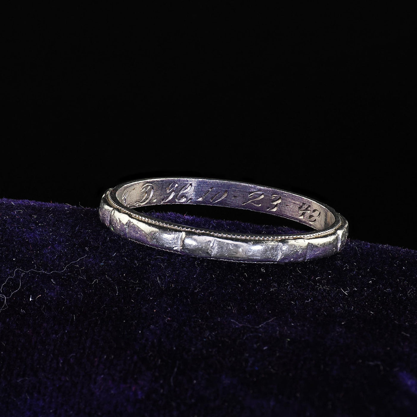 Antique Art Deco Platinum Engraved Wedding Band - Size 6 1/2