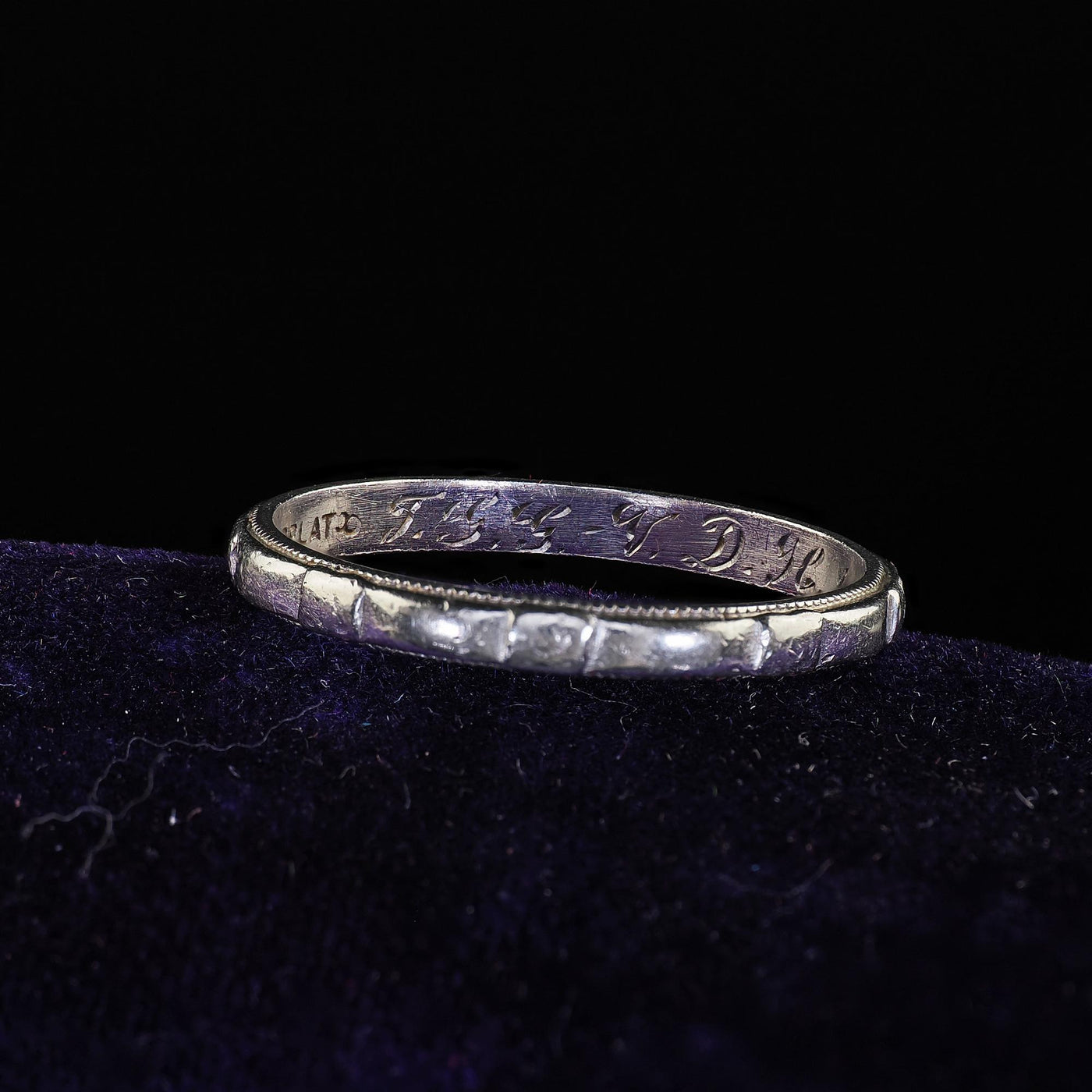 Antique Art Deco Platinum Engraved Wedding Band - Size 6 1/2