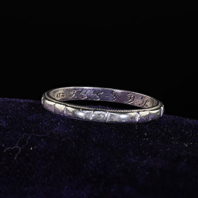 Antique Art Deco Platinum Engraved Wedding Band - Size 6 1/2