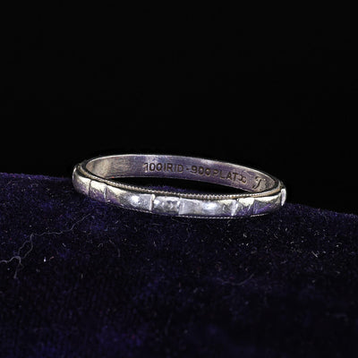 Antique Art Deco Platinum Engraved Wedding Band - Size 6 1/2