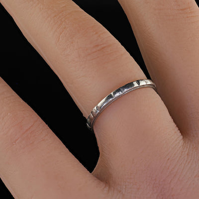 Antique Art Deco Platinum Engraved Wedding Band - Size 6 1/2