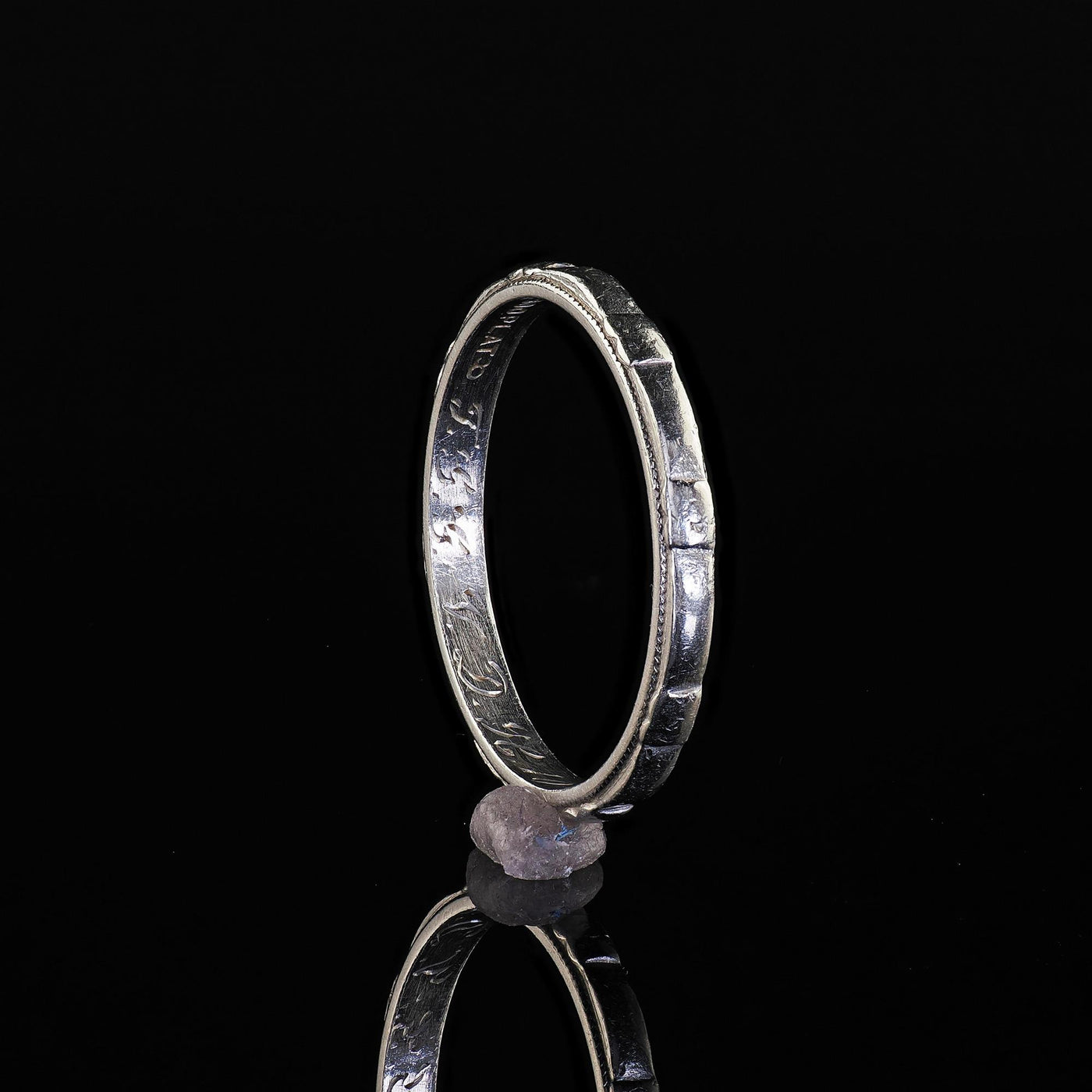 Antique Art Deco Platinum Engraved Wedding Band - Size 6 1/2