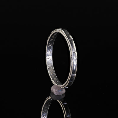 Antique Art Deco Platinum Engraved Wedding Band - Size 6 1/2