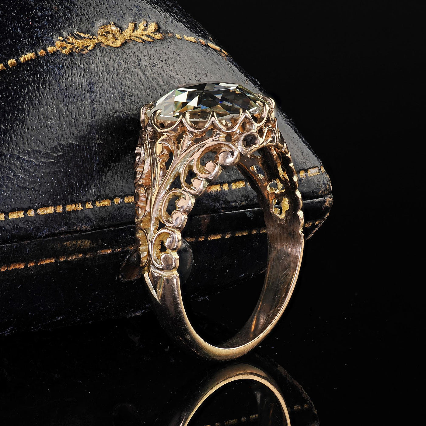 Antique Victorian 14K Gold Rose Cut Diamond Filigree Engagement Ring - GIA