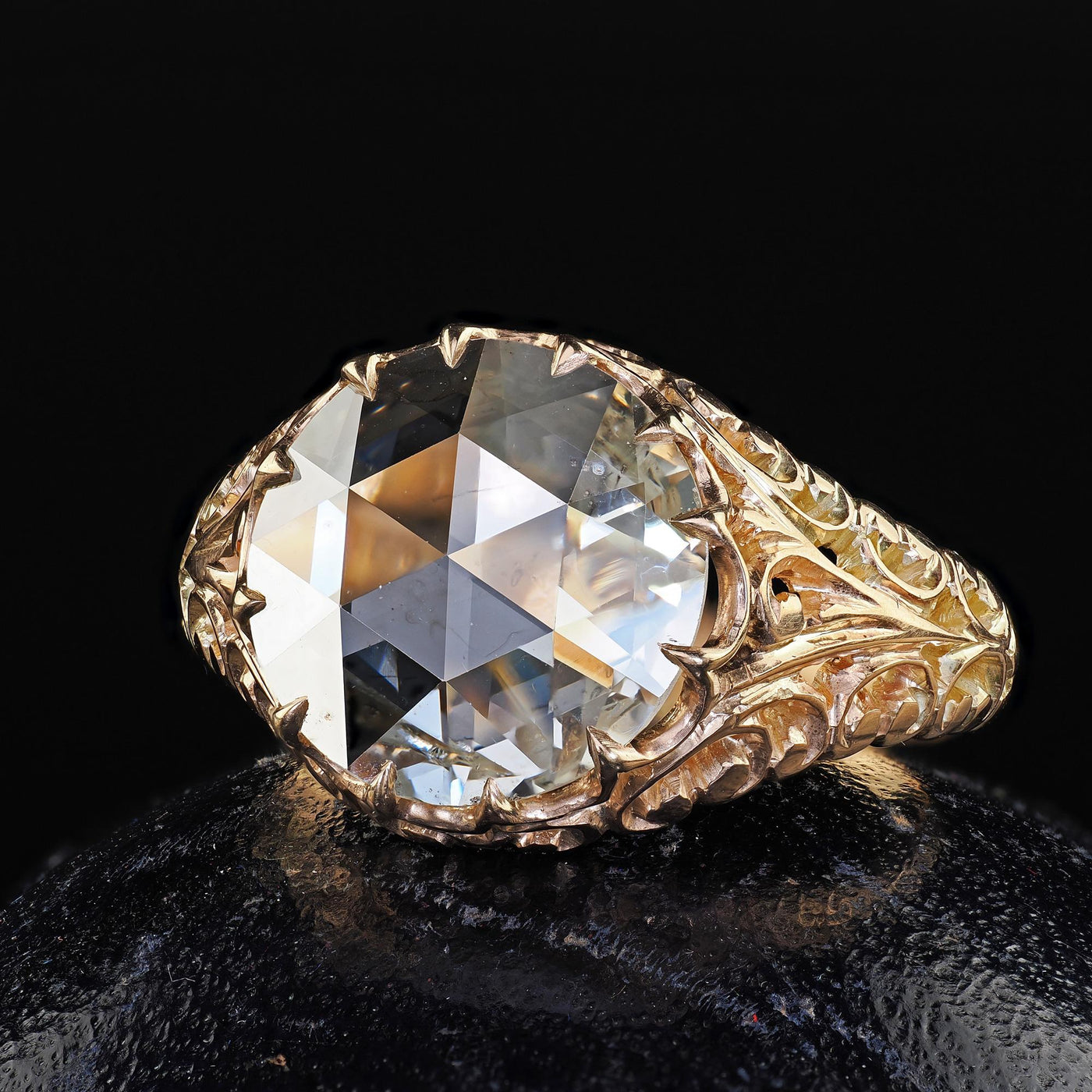 Antique Victorian 14K Gold Rose Cut Diamond Filigree Engagement Ring - GIA