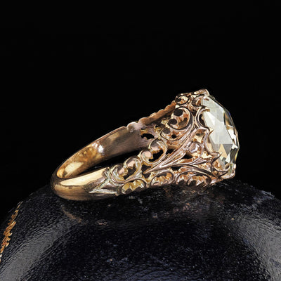 Antique Victorian 14K Gold Rose Cut Diamond Filigree Engagement Ring - GIA
