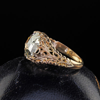 Antique Victorian 14K Gold Rose Cut Diamond Filigree Engagement Ring - GIA