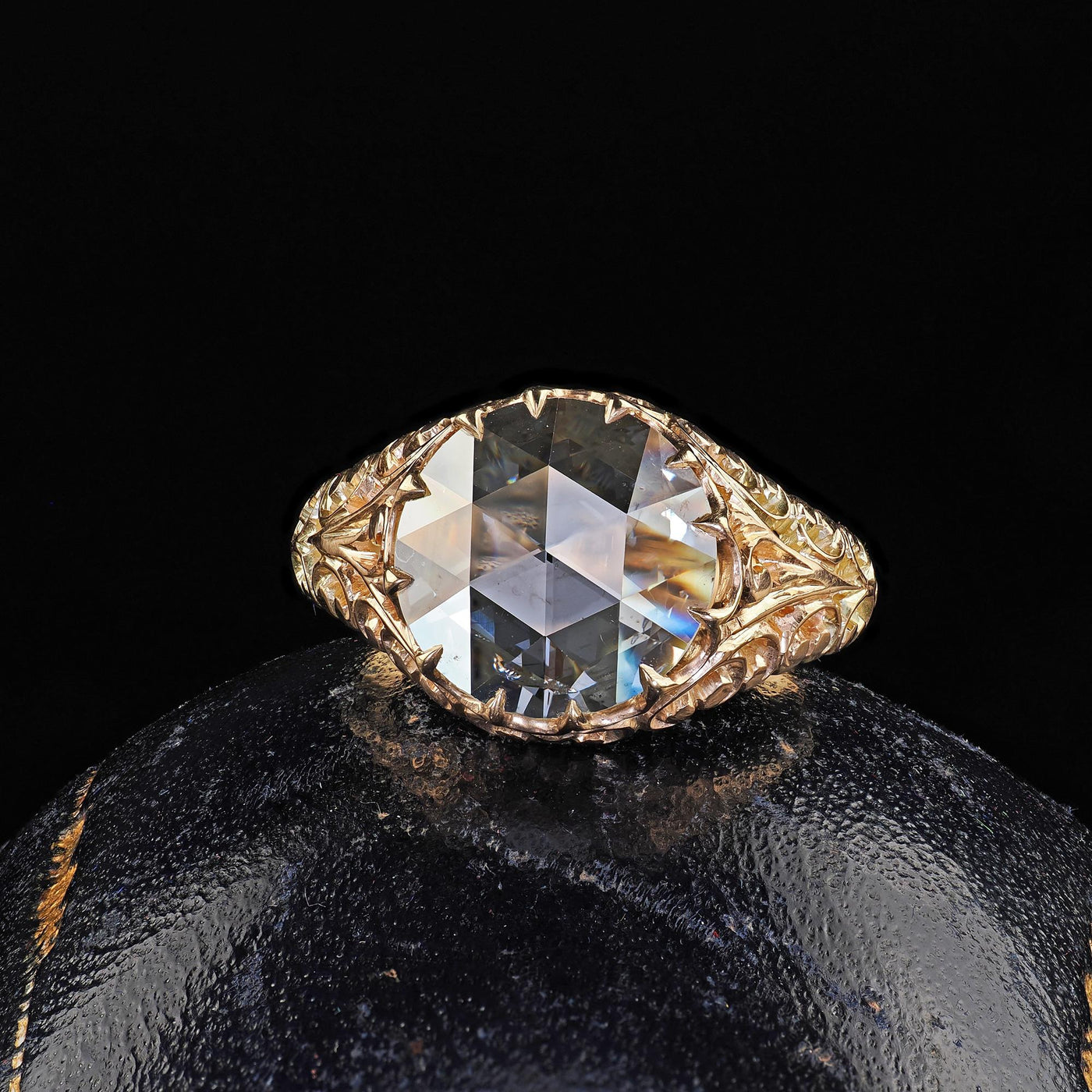 Antique Victorian 14K Gold Rose Cut Diamond Filigree Engagement Ring - GIA