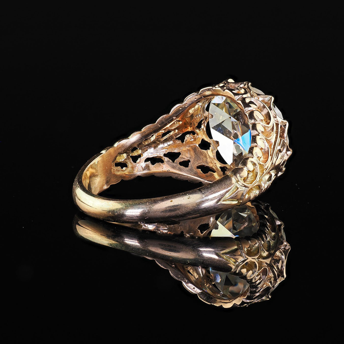 Antique Victorian 14K Gold Rose Cut Diamond Filigree Engagement Ring - GIA