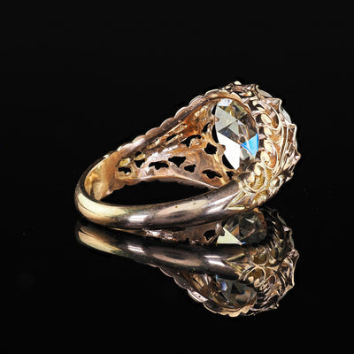 Antique Victorian 14K Gold Rose Cut Diamond Filigree Engagement Ring - GIA