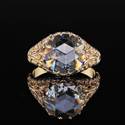 Antique Victorian 14K Gold Rose Cut Diamond Filigree Engagement Ring - GIA