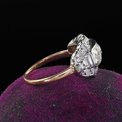Antique Art Deco 14K Two Tone Old European Cut Three Stone Diamond Ring