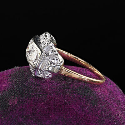 Antique Art Deco 14K Two Tone Old European Cut Three Stone Diamond Ring