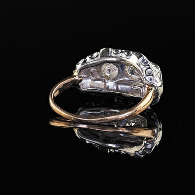 Antique Art Deco 14K Two Tone Old European Cut Three Stone Diamond Ring