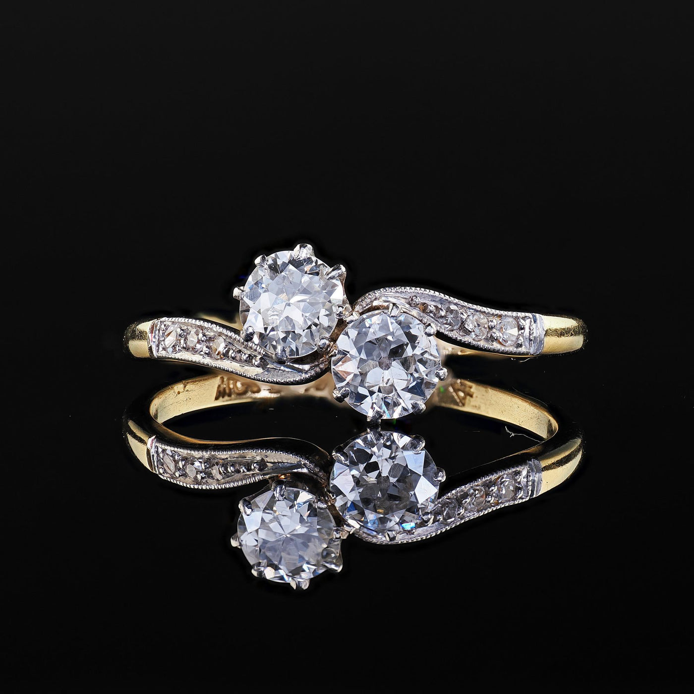 Antique Edwardian 18K Gold and Platinum Toi et Moi Old European Diamond Ring