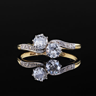 Antique Edwardian 18K Gold and Platinum Toi et Moi Old European Diamond Ring