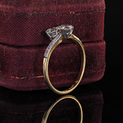 Antique Edwardian 18K Gold and Platinum Toi et Moi Old European Diamond Ring