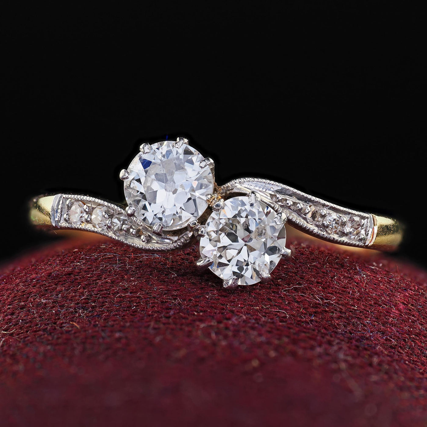 Antique Edwardian 18K Gold and Platinum Toi et Moi Old European Diamond Ring