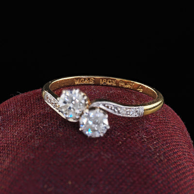 Antique Edwardian 18K Gold and Platinum Toi et Moi Old European Diamond Ring