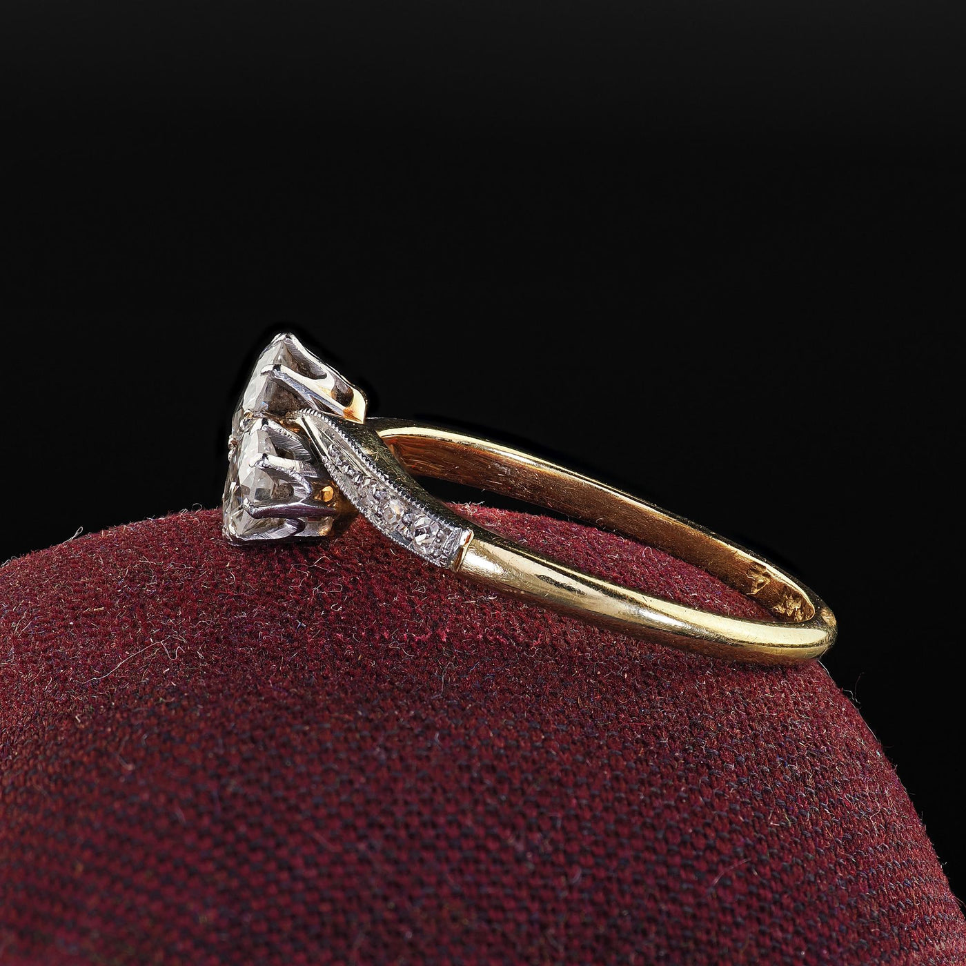 Antique Edwardian 18K Gold and Platinum Toi et Moi Old European Diamond Ring