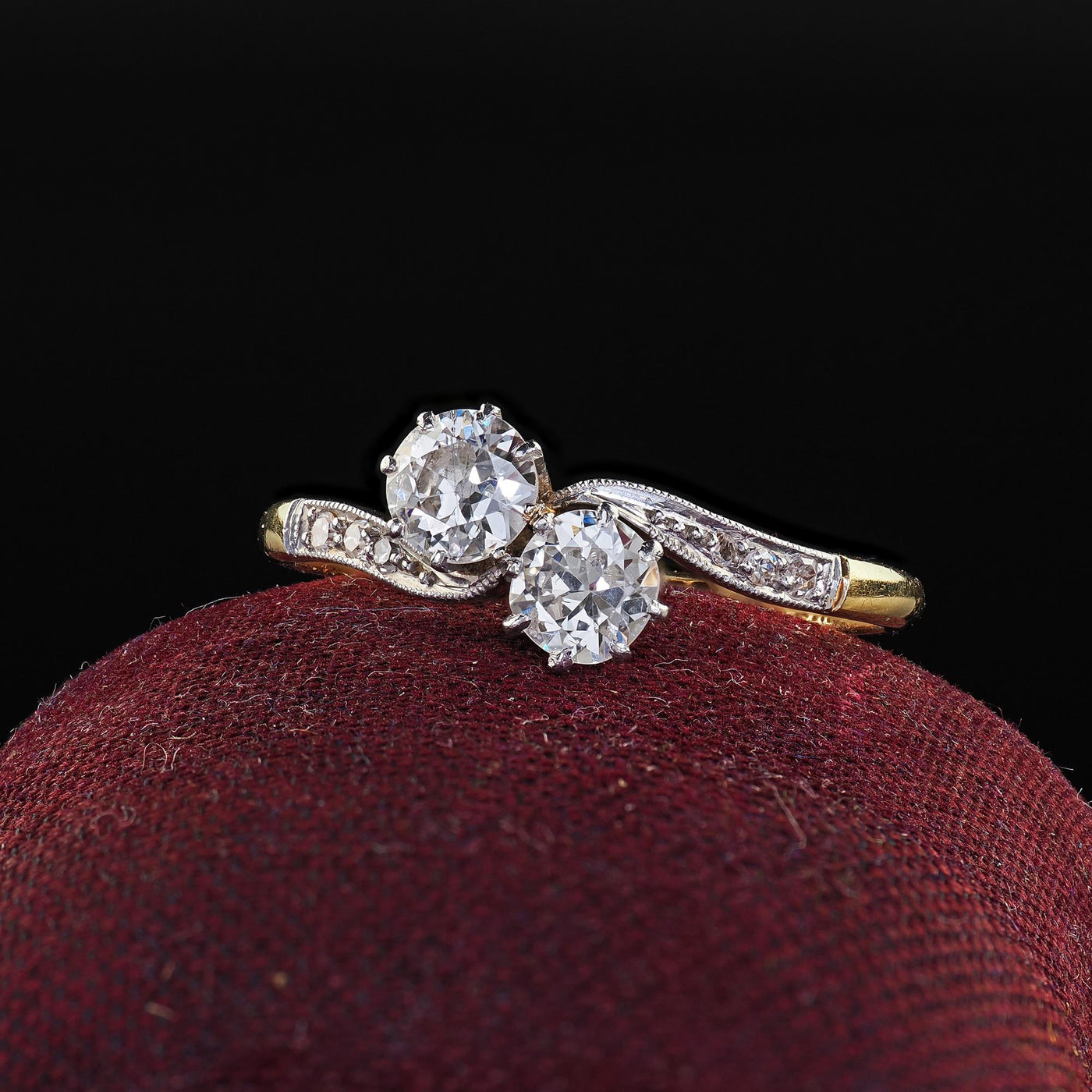 Antique Edwardian 18K Gold and Platinum Toi et Moi Old European Diamond Ring