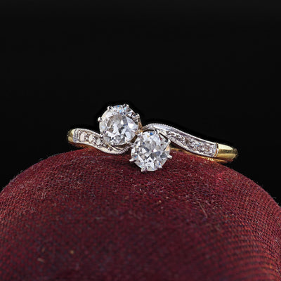 Antique Edwardian 18K Gold and Platinum Toi et Moi Old European Diamond Ring