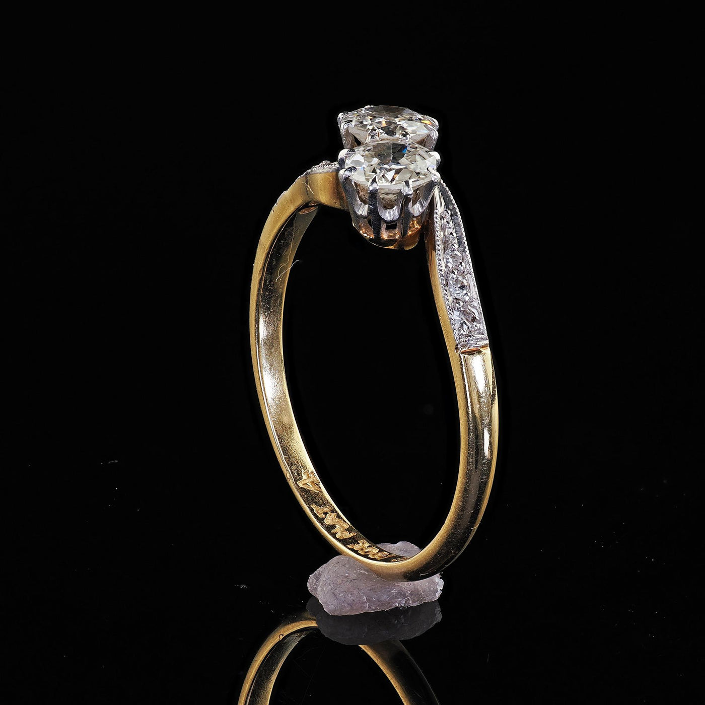Antique Edwardian 18K Gold and Platinum Toi et Moi Old European Diamond Ring
