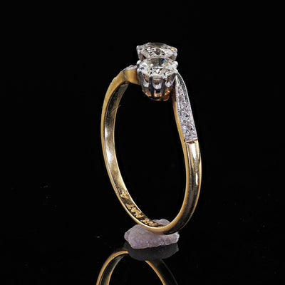 Antique Edwardian 18K Gold and Platinum Toi et Moi Old European Diamond Ring