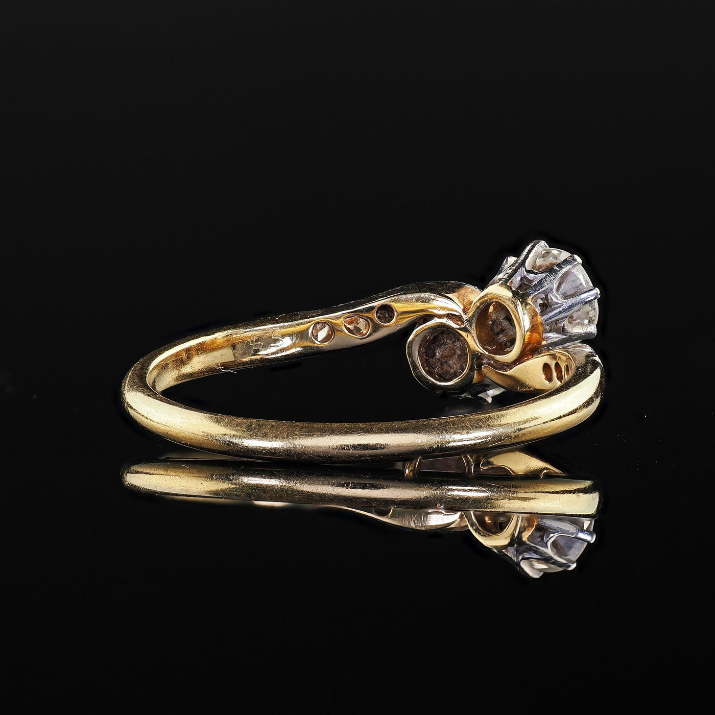 Antique Edwardian 18K Gold and Platinum Toi et Moi Old European Diamond Ring